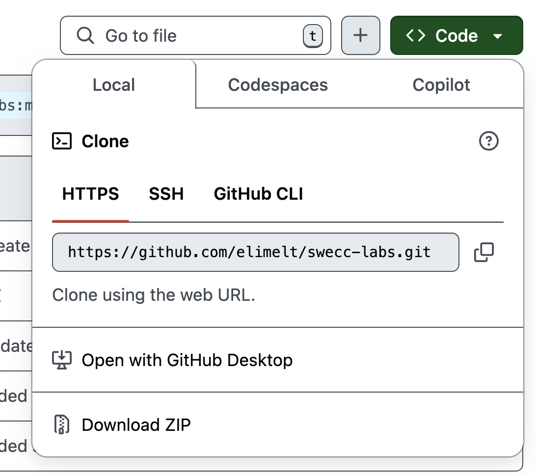 GitHub clone button and URL